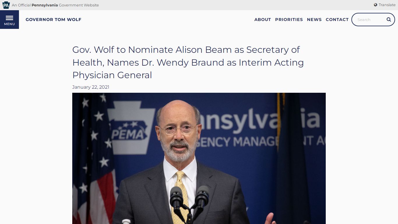 Gov. Wolf to Nominate Alison Beam as Secretary of Health, Names Dr ...